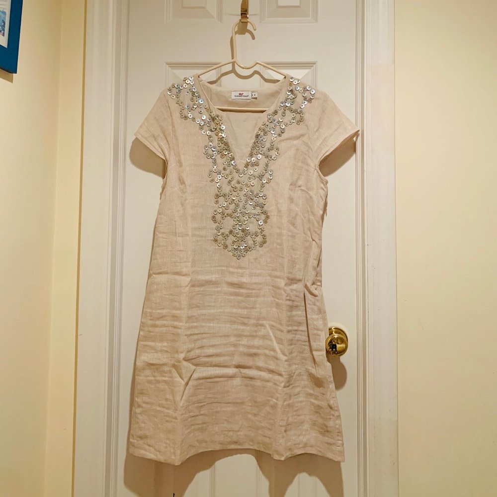 Vineyard Vines cream dress w/ button detail Sz 10